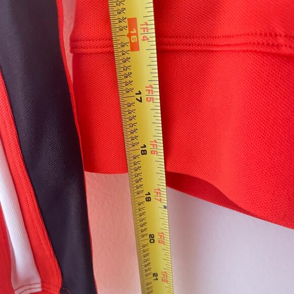 Y2K Red Orange Zip Up Hoodie S Swoosh Retro Track Stripe Hooded Sweatshirt 2000s - Picture 9 of 10